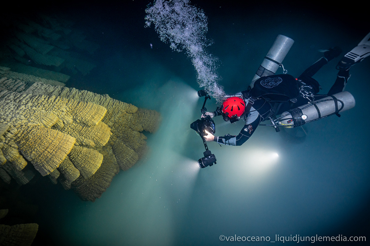 Diver close to bells and halocline