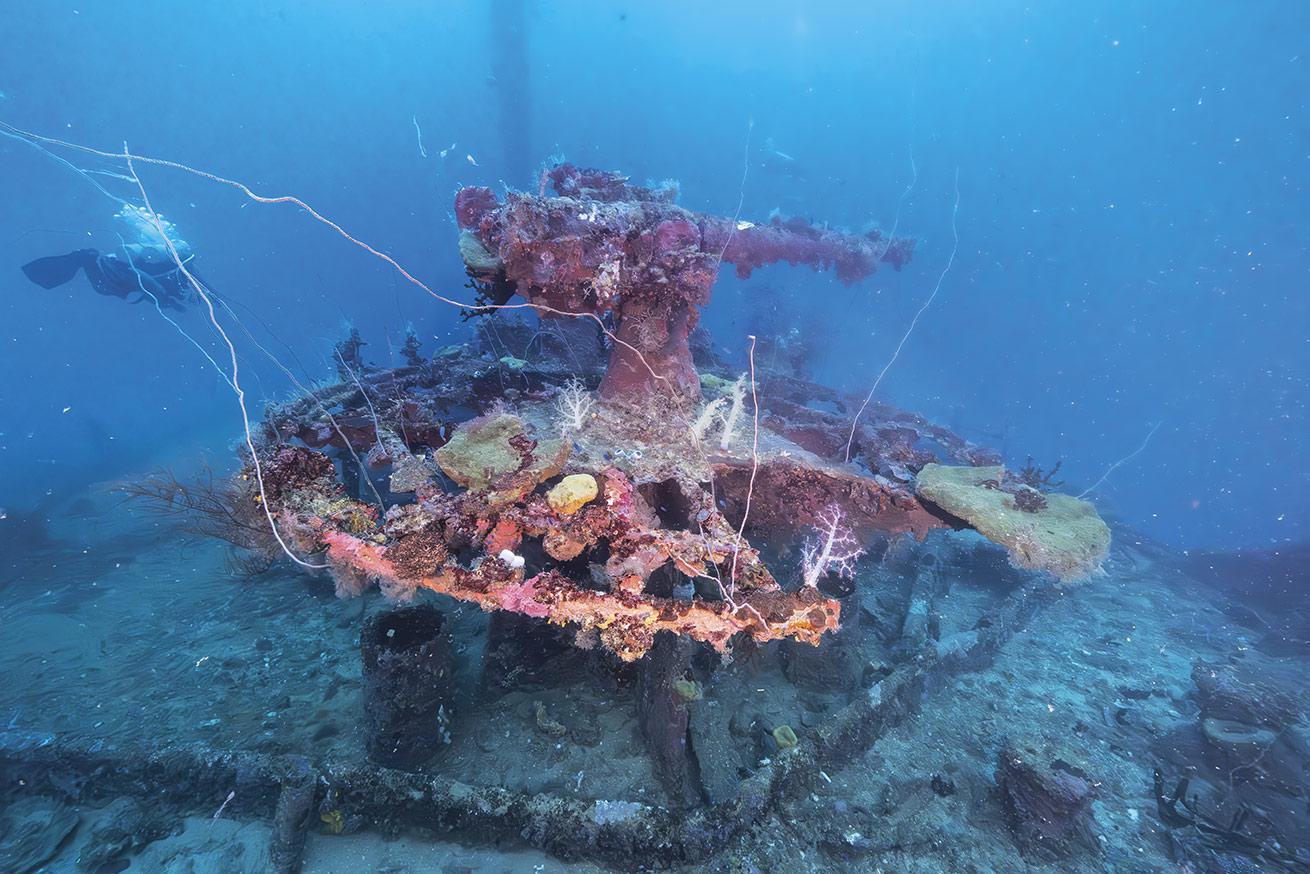 A gun on the San Francisco Maru’s bow.