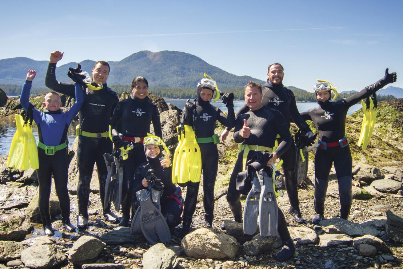 A group from Snorkel Alaska on the shore at Mountain Point