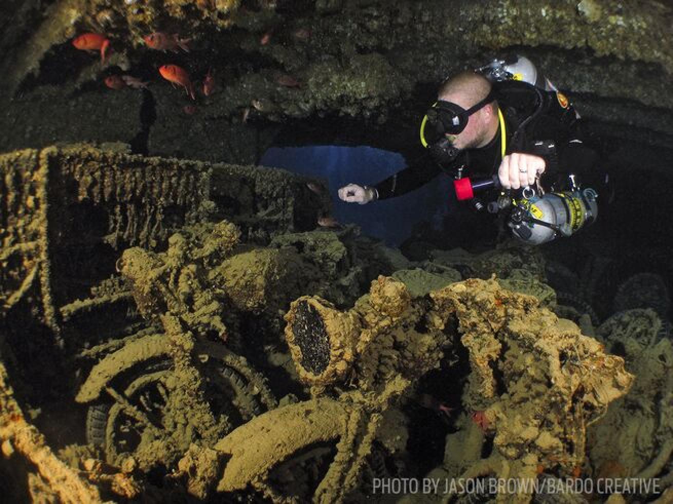 A diver explores the SS Thistlegorm